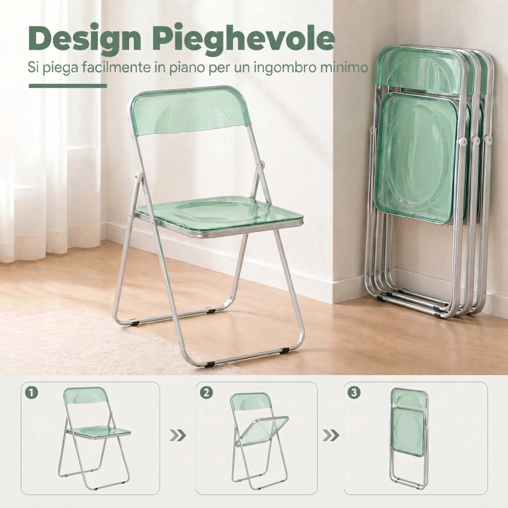 Set 4 Sedie Pieghevoli ¨C Xylo ¨C Acrilico Trasparente Verde