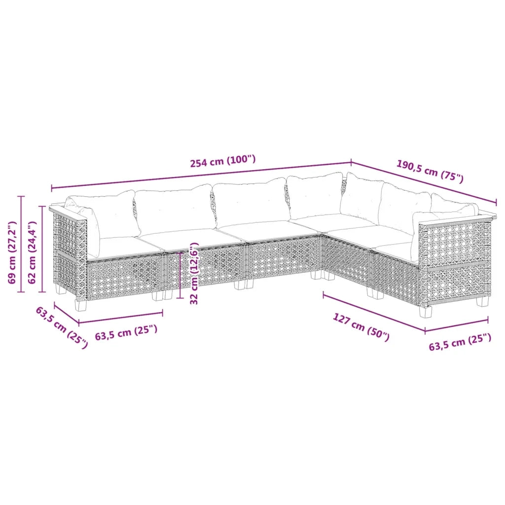 Set Divano da Giardino 6 pz con Cuscini Grigio in Polyrattan 3261861
