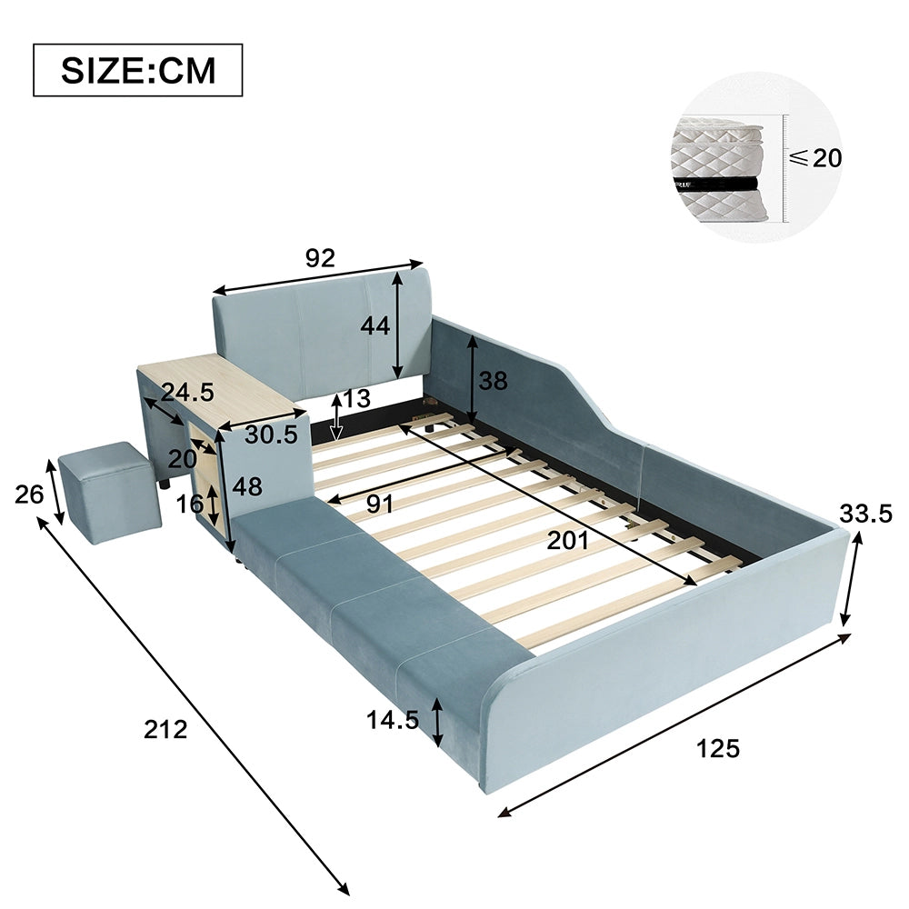 Letto bambini - Xylo - 90x200 cm scrivania blu