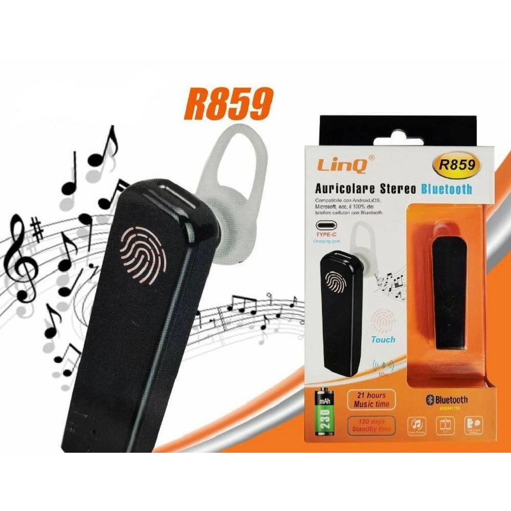 Trade Shop - Auricolare Cuffia Stereo Bluetooth Per Smartphone Tablet Touch Android Ios R859 -