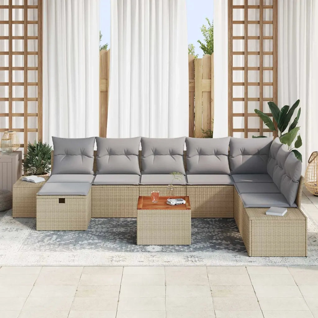 Set Divano da Giardino con cuscino 9 pcs Beige polyrattan