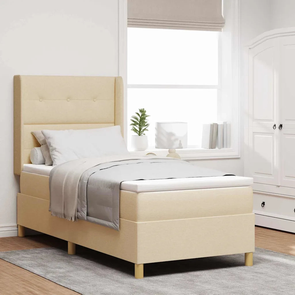 Letto a molle con materasso Crema 90 x 200 cm Tessuto