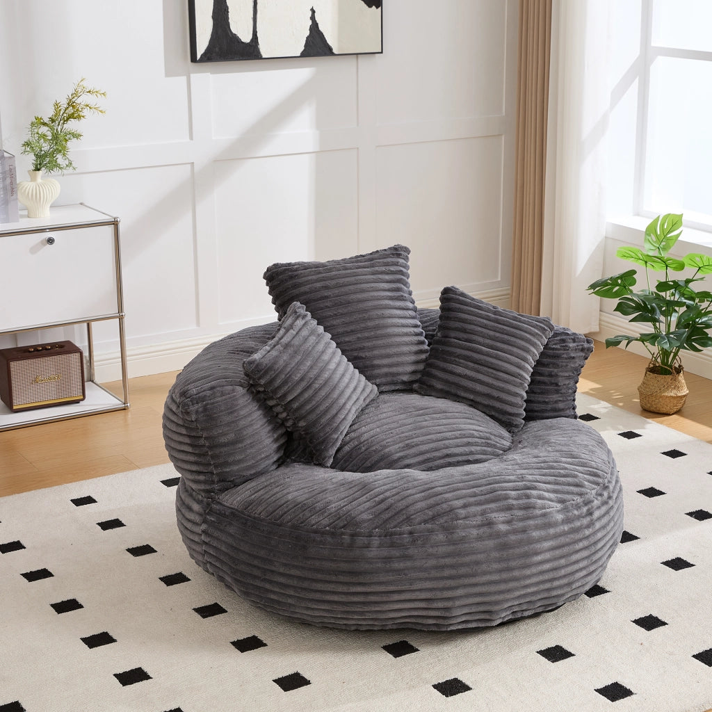 Poltrona sacco in velluto a coste grigio scuro con schienale alto; 108x108x52 cm