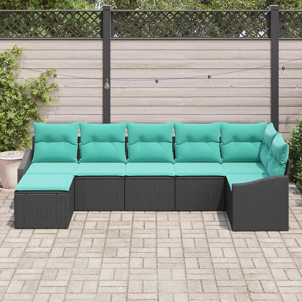 Set di divani con cuscino 7 pcs Nero polyrattan 3346816