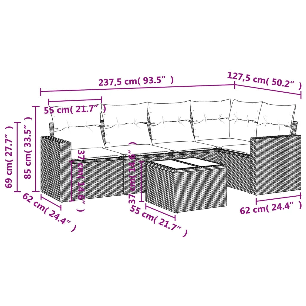 Set Divano da Giardino 6 pz con Cuscini Beige in Polyrattan 3218928