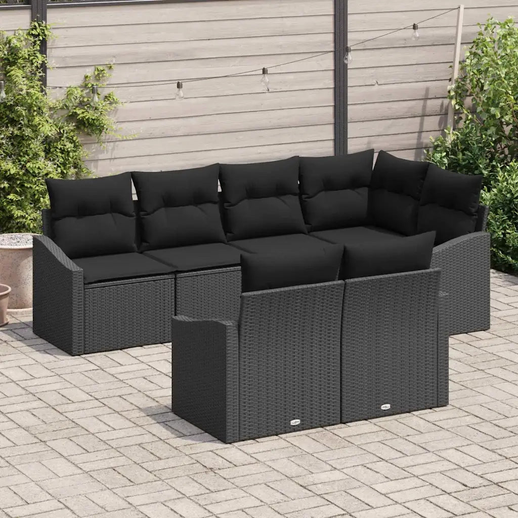 Set Divano da Giardino con cuscino 7 pcs Nero polyrattan 3355432