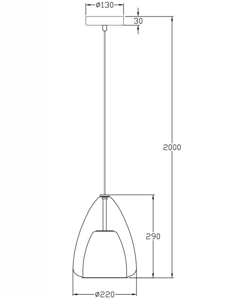 Britton Lampada a Sospensione in Metallo e Vetro Borosilicato Colore Ambra, Design Moderno, Attacco E27, Diametro 22cm, Classe di Isolamento 1