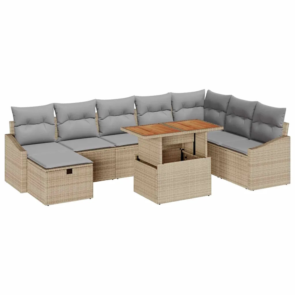 Set Divano da Giardino 9 pcs Beige polyrattan