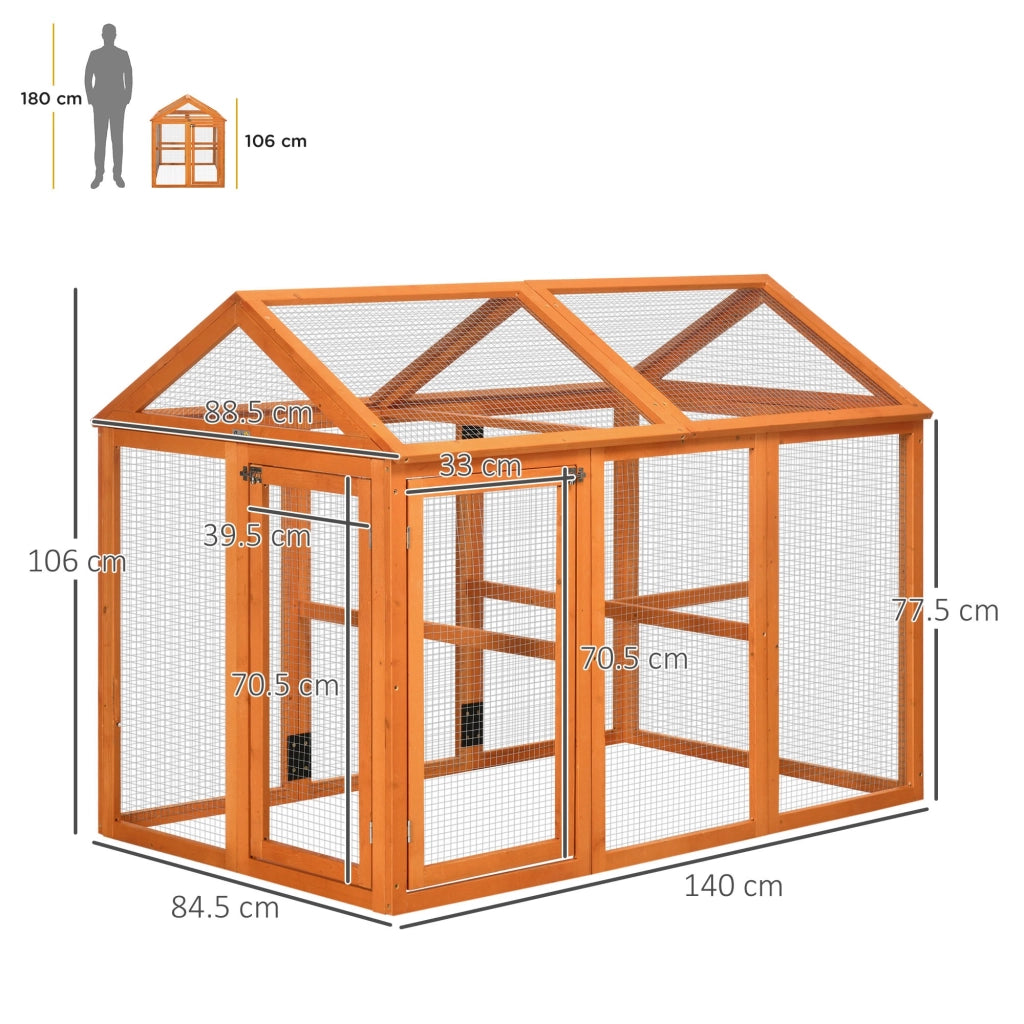 EasyComfort Gabbia per Galline in Legno con Porte Multiple e Rete in Metallo, 140x88.5x106cm, Arancione