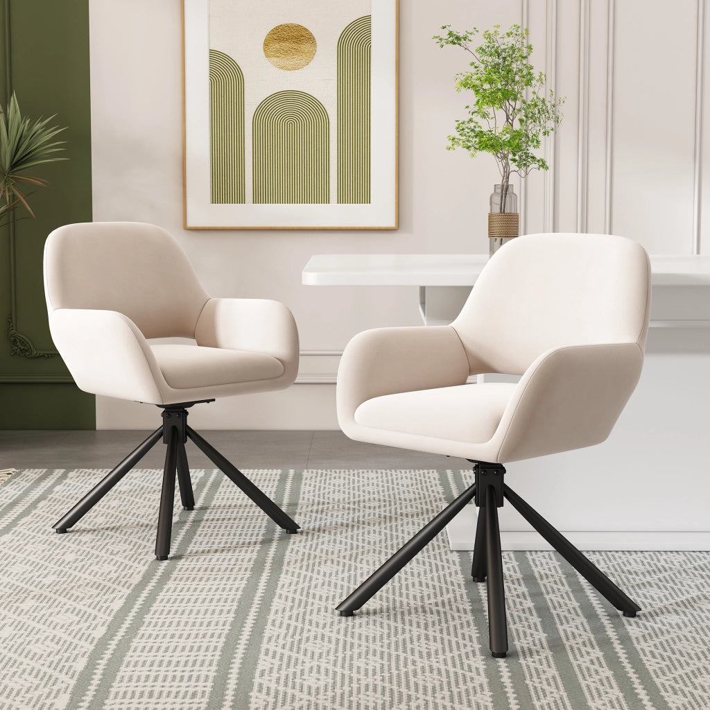 Sedia da pranzo girevole - Zephmum- 4 pezzi, braccioli, velluto, beige