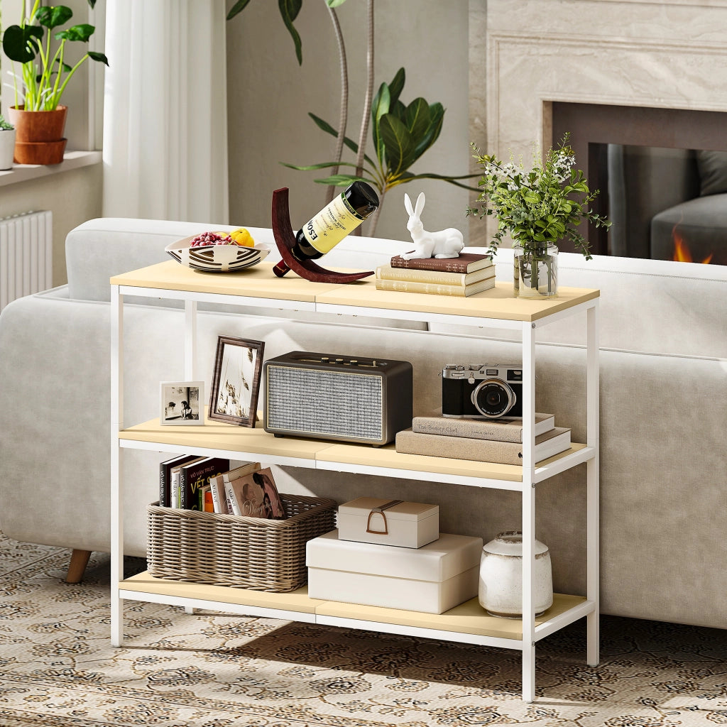 Consolle Ingresso con Ripiani e Gambe in Metallo ¨C Minimal ¨C Naturale e Bianco
