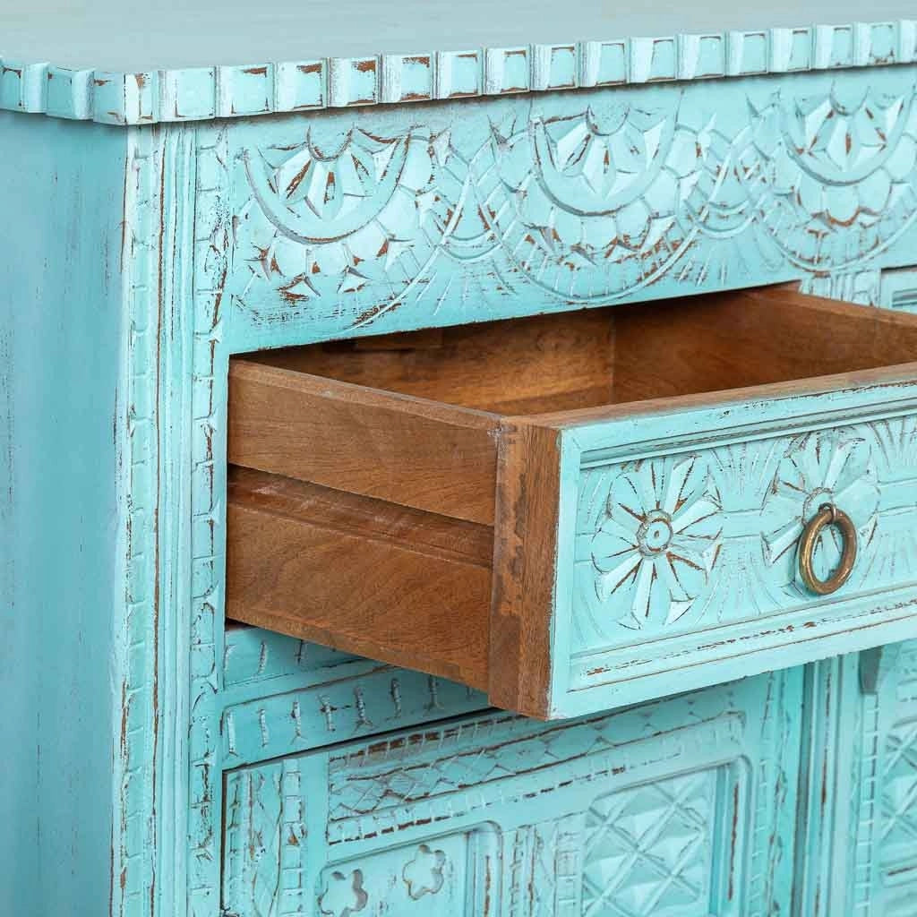 Credenza in legno invecchiato blu 101x41x101h cm
