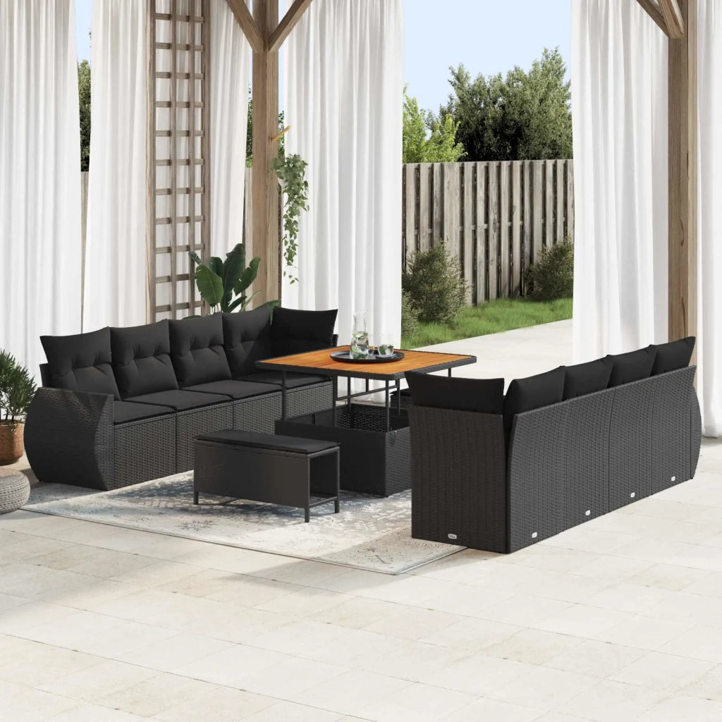 Set Divano da Giardino con cuscino 11 pcs Nero polyrattan 3361854