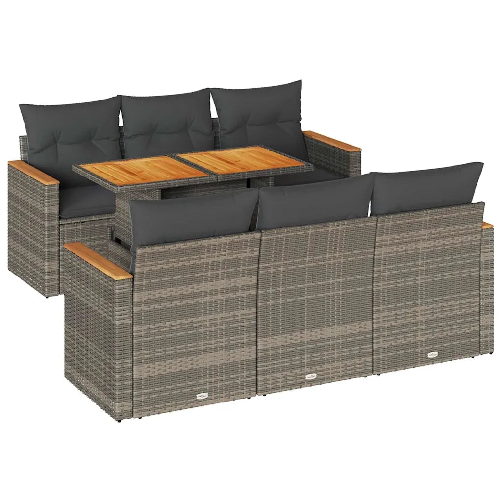 Set Divani da Giardino 7pz con Cuscini Grigio Polyrattan Acacia 3327448