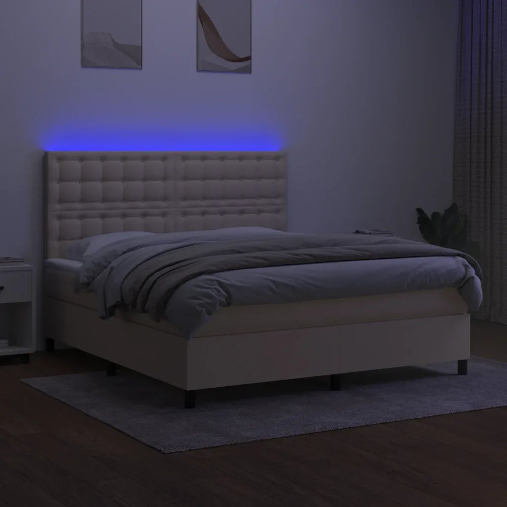 Letto a Molle con Materasso e LED Crema 160x200 cm in Tessuto 3135210