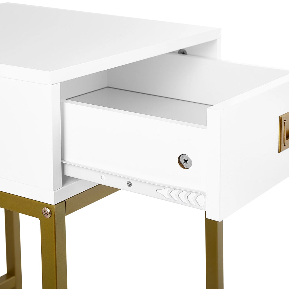 Comodino Bianco con Base in Metallo dorato Glamour