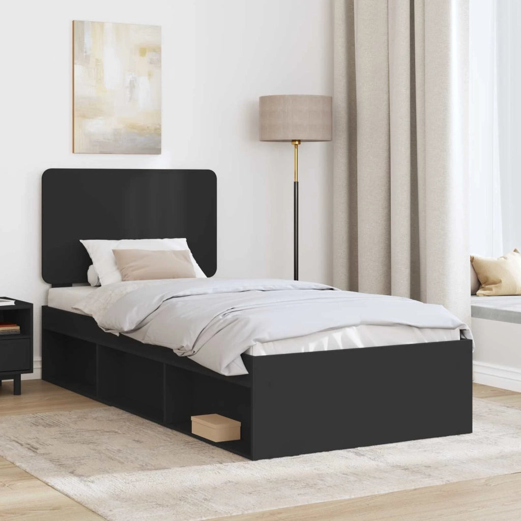 Struttura del letto con testiera-Giroletto con Testiera Nero 75 x 190 cm Pino massello 735109