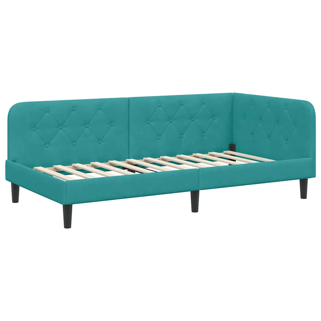 Letto singolo | Letto per adulti | Cornice del letto ad angolo Turchese 90 x 190 cm Velluto