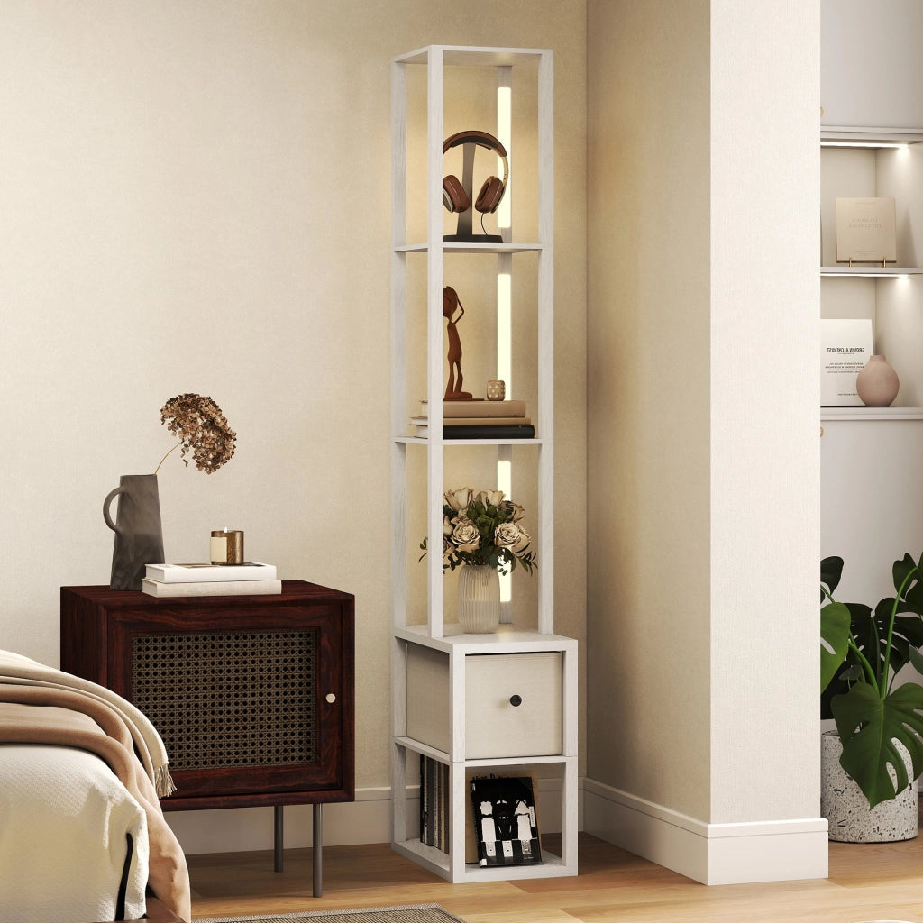Lampada da Terra Moderna con Ripiani e Cassetto ¨C Minimal ¨C Bianco 30x30x150