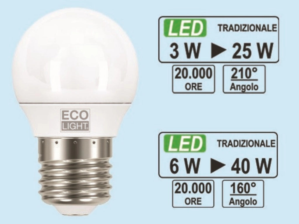Lampadina Mini Globo Led 6W=40W E143000K - 470 Lm Set 5 Pezzi- Bisonte