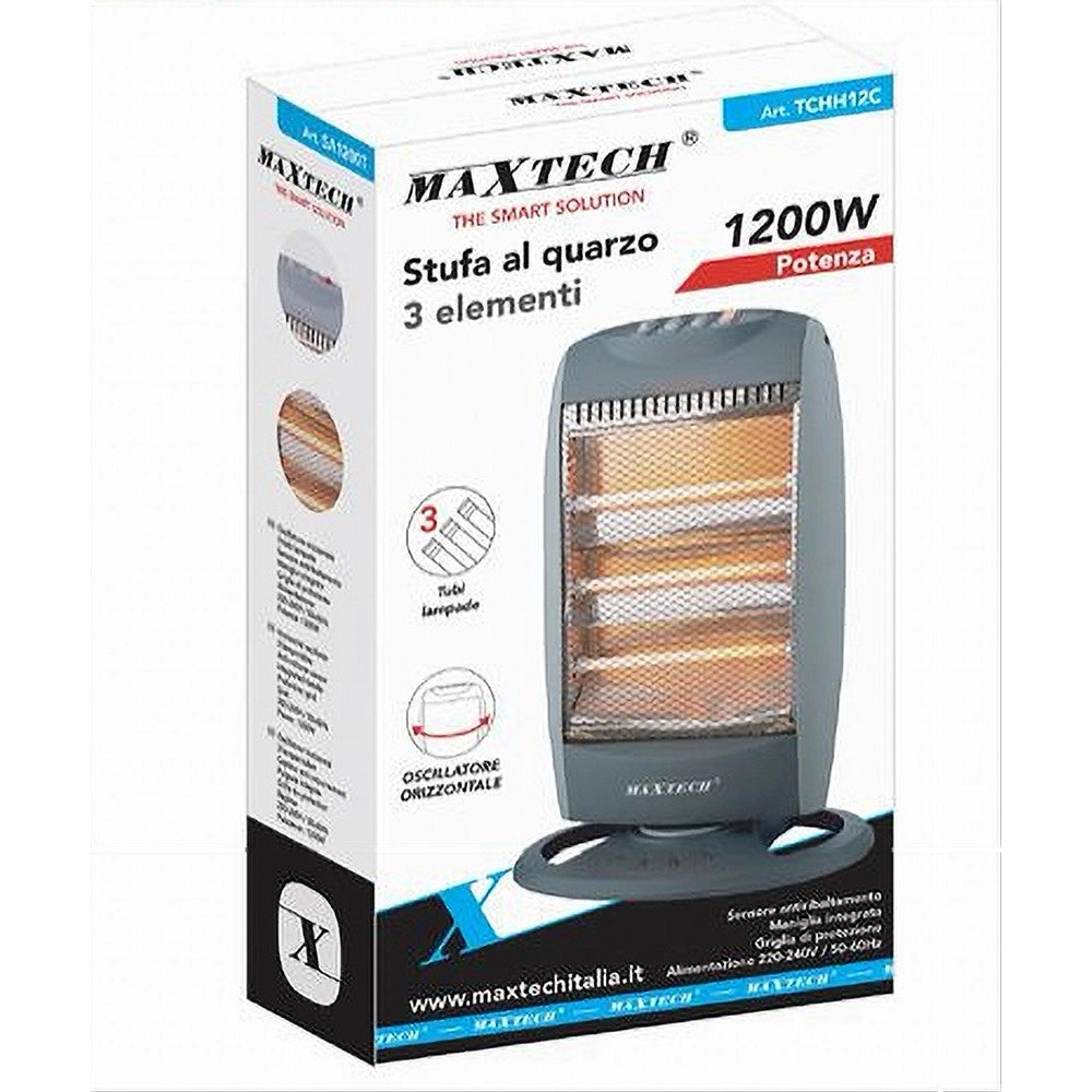 Trade Shop - Stufa Al Quarzo Con 3 Elementi Oscillante Antiribaltamento 1200 Watt Tchh12c -