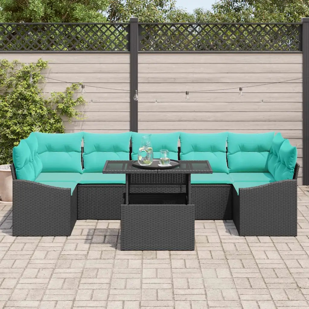 Set Divano da Giardino con cuscino 8 pcs Nero e Blu polyrattan 3348962