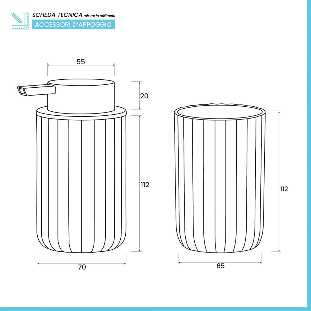 Set accessori bagno da due pezzi in gomma termoplastica bianca - Gummy