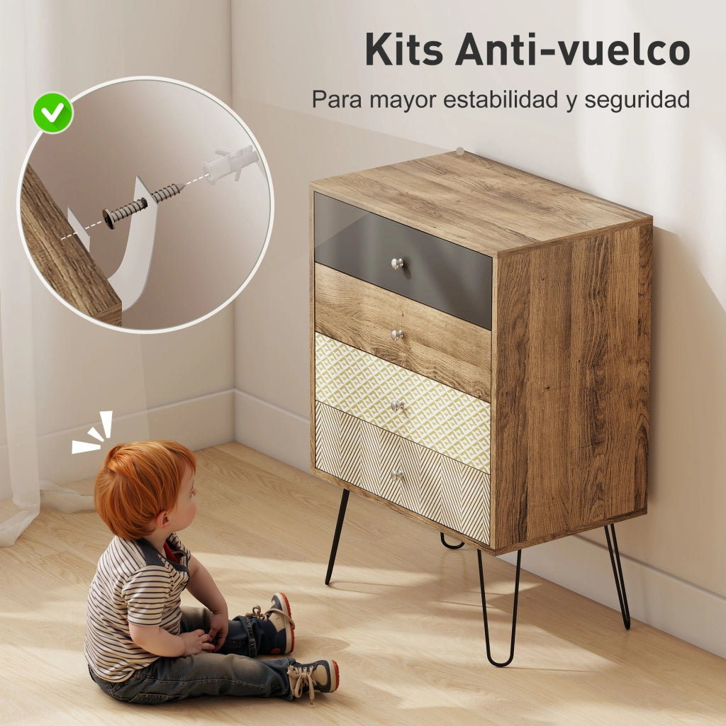 Com¨° con 4 Cassetti ¨C Zephmum ¨C Legno Multicolore 60x39x86 cm