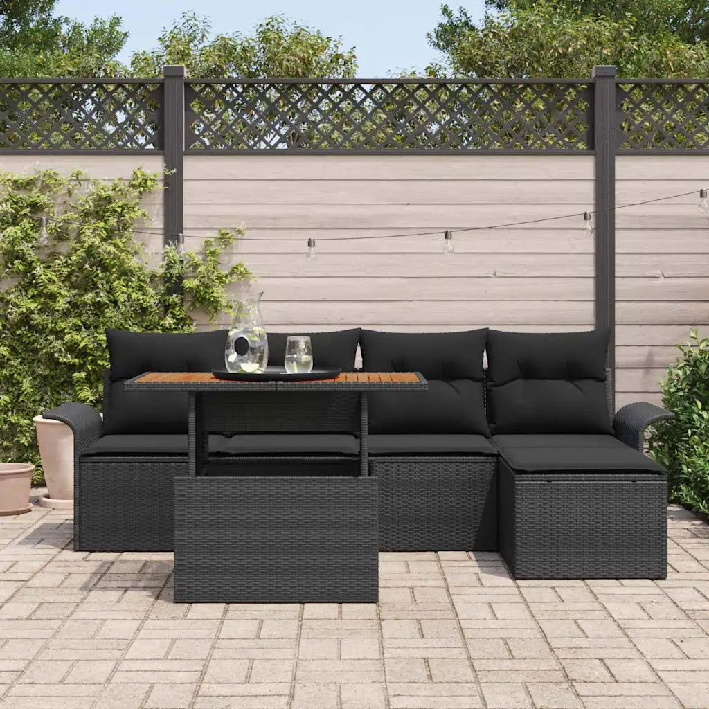Set Divano da Giardino con cuscino 6 pcs Nero 3349323