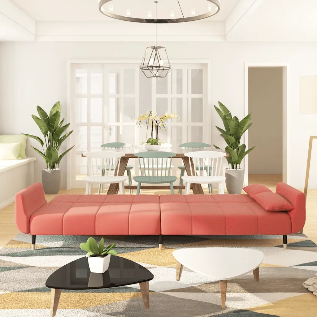 Divano Letto a 2 Posti con 2 Cuscini-Sofa Letto 2 Posti-Daybed Rosa in Velluto 204754