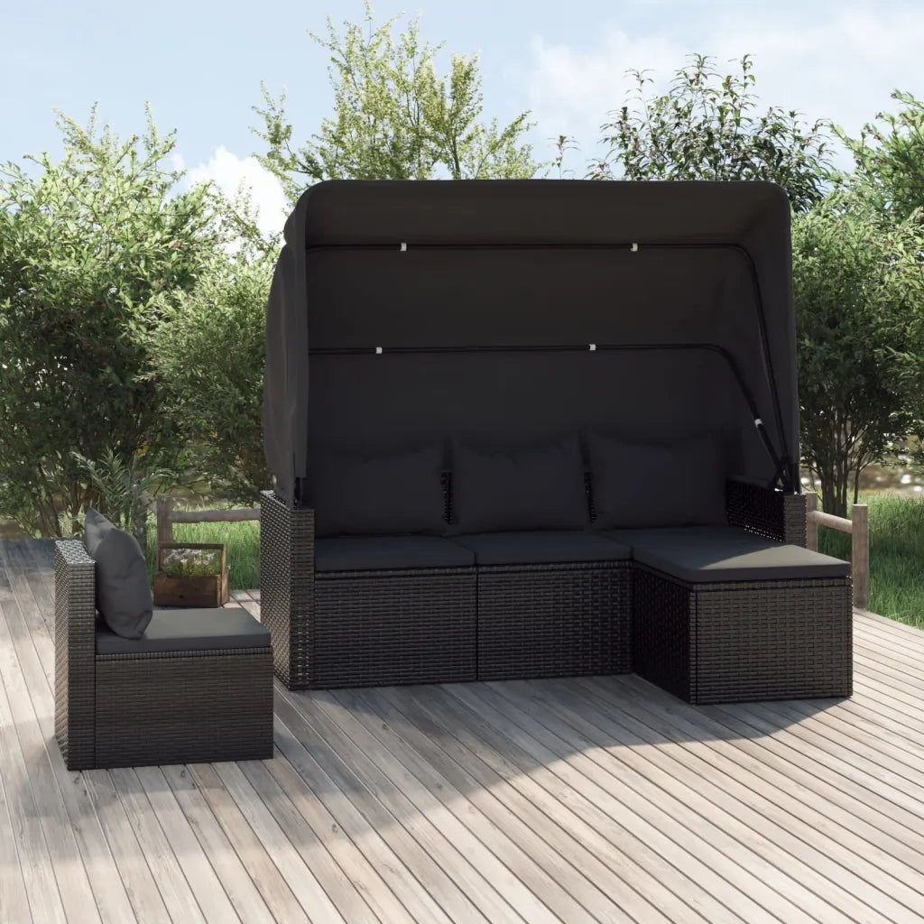Set Divani da Giardino 4 pz con Cuscini Nero in Polyrattan 3186648