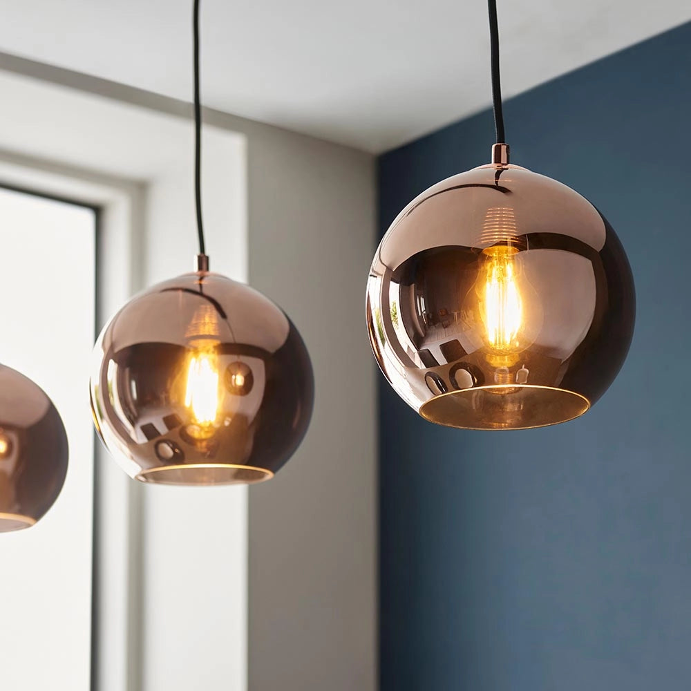 Lampada sospensione lineare rame vetro 3xE27 Endon Boli