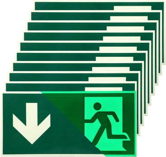 Pannelli di uscita di emergenza 10 pezzi illuminanti 300 x 150 mm con freccia verso il basso