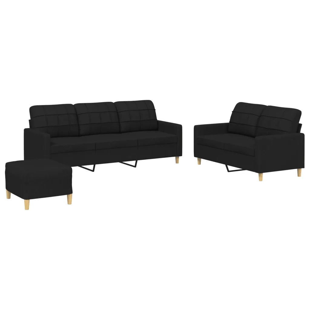 Set di Divani 3 pz con Cuscini Nero in Tessuto 3201318