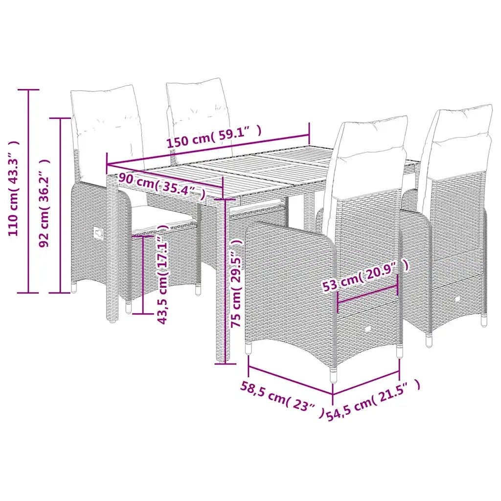 Set Bistrò da Giardino 5 pz con Cuscini in Polyrattan Grigio 3277022