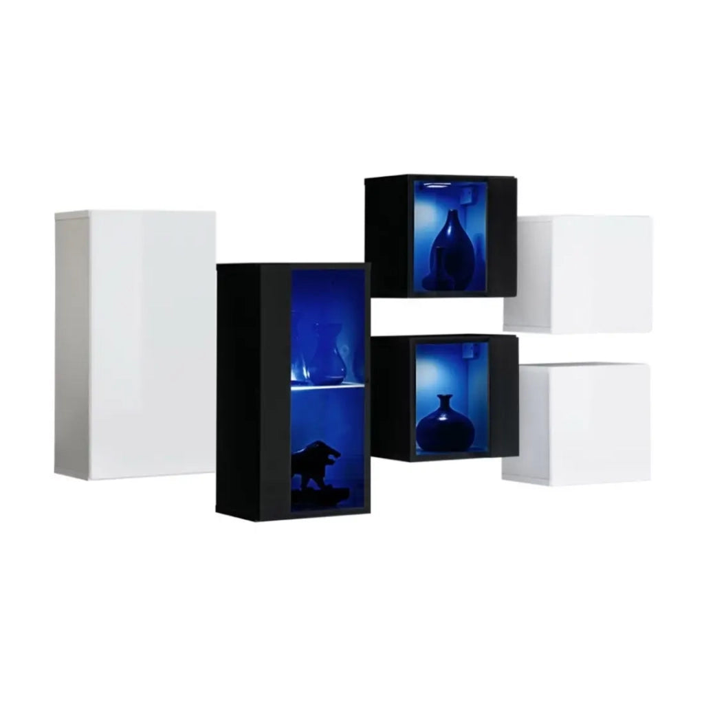 Set di mobili da soggiorno SWITCH SBIV – Bianco e nero – LED integrati & sistema Push to Open