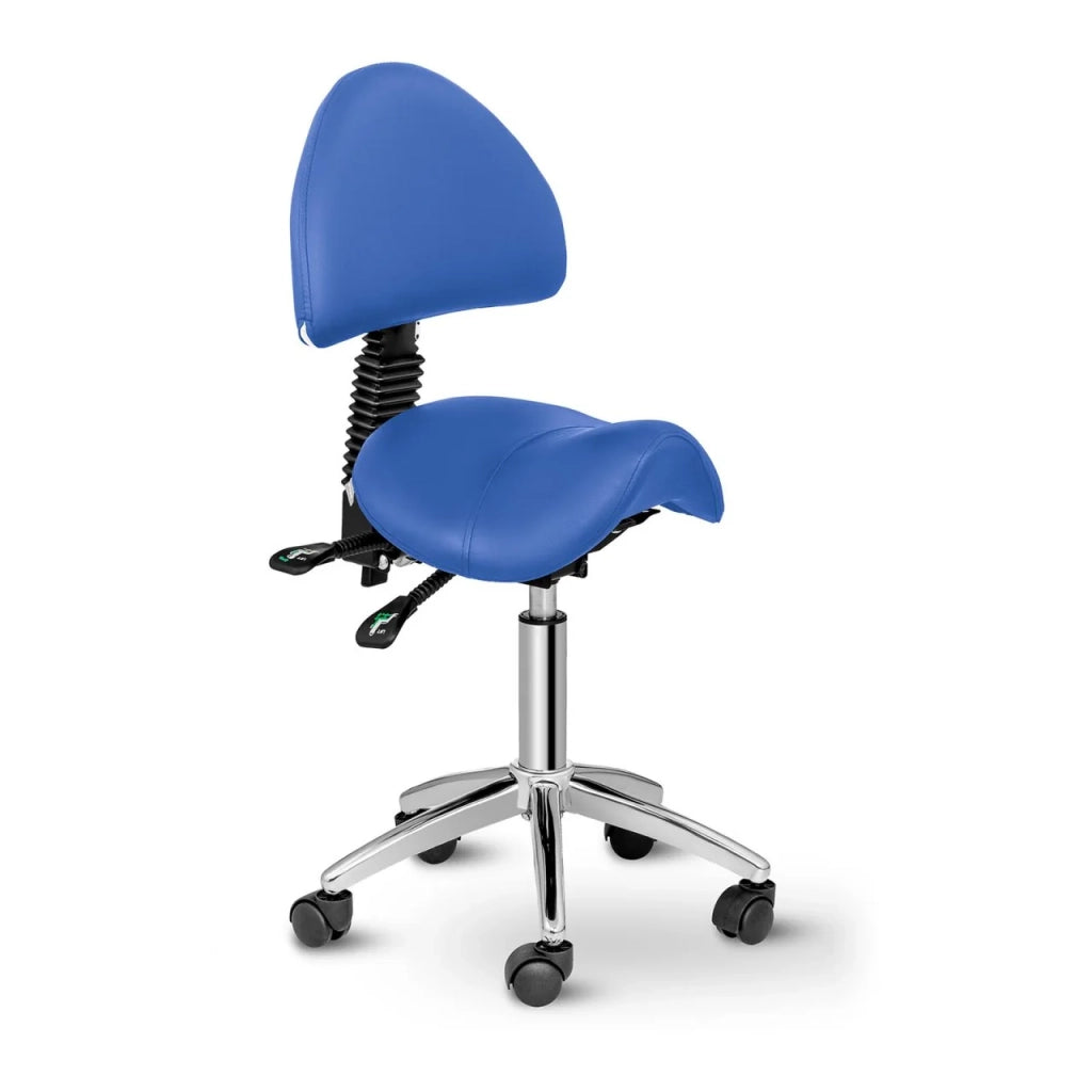 Sgabello/sedia a sella con schienale blu 14_0003500