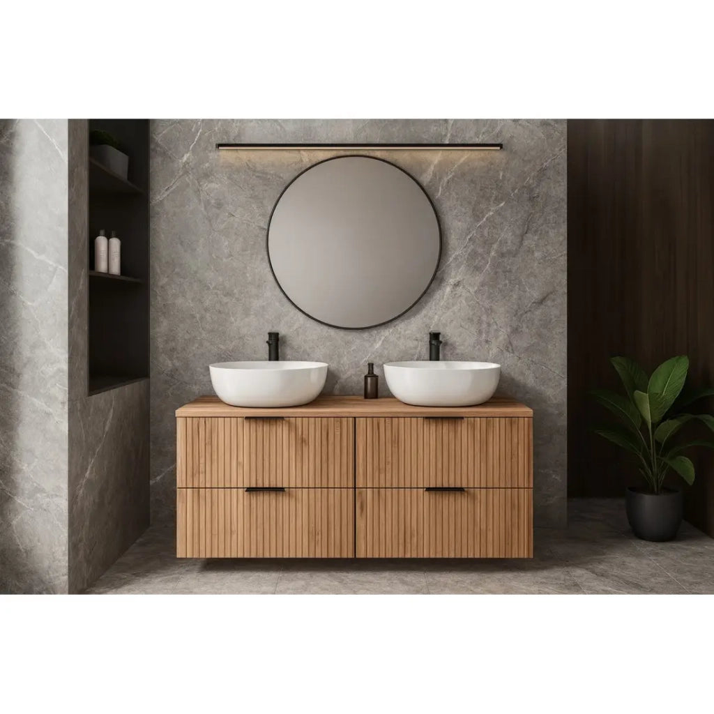Mobile sottolavabo NOXERA 120 cm con due lavabi da appoggio – Rovere wotan