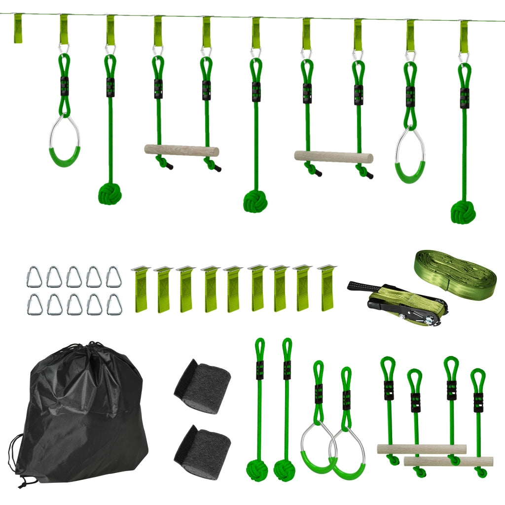 Set per percorso Ninja per bambini ¨C zephmum ¨C verde, 10m, 7 pezzi, 50kg