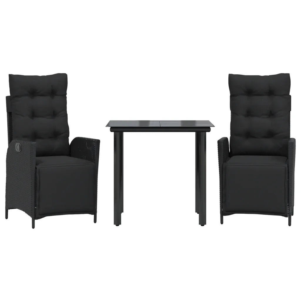 Set da Pranzo da Giardino 3 pz con Cuscini Nero in Polyrattan
