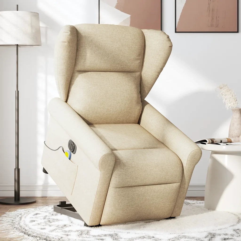 Poltrona Alzapersona Massaggiante Elettrica Crema in Tessuto 3303412