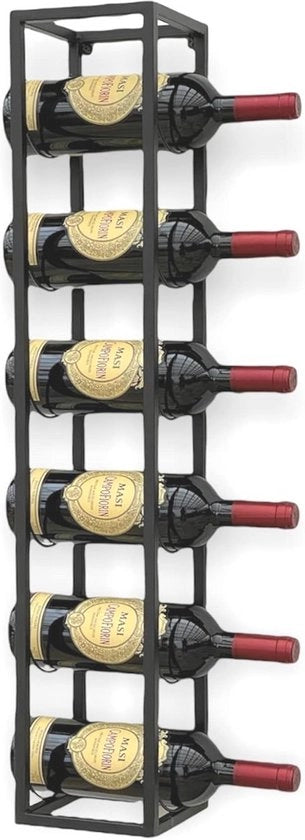 Wijnrek da Parete per 6 Bottiglie - Design Nero Metallo 80 cm