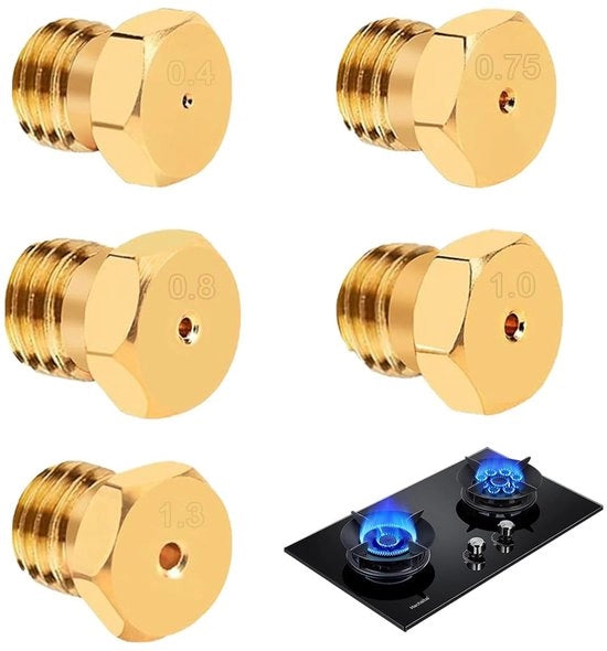 Kit di sostituzione per fornelli a gas - 5 pezzi - Set di conversione LPG - Spruzzatori a messing - Materiale duraturo - Resistenza a elevate temperature - Sostituzione disco bruciatore