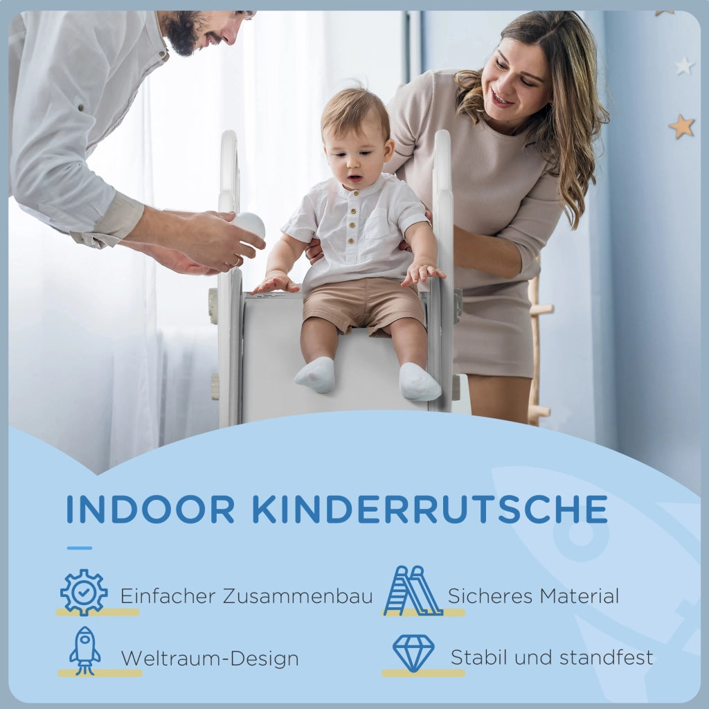 Scivolo per bambini con adesivi ¨C zephmum ¨C grigio, design razzo, 157x46.5x80 cm