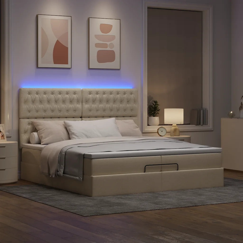 Struttura Letto Pouf con Materassi Crema 200x200 cm in Tessuto 3314119