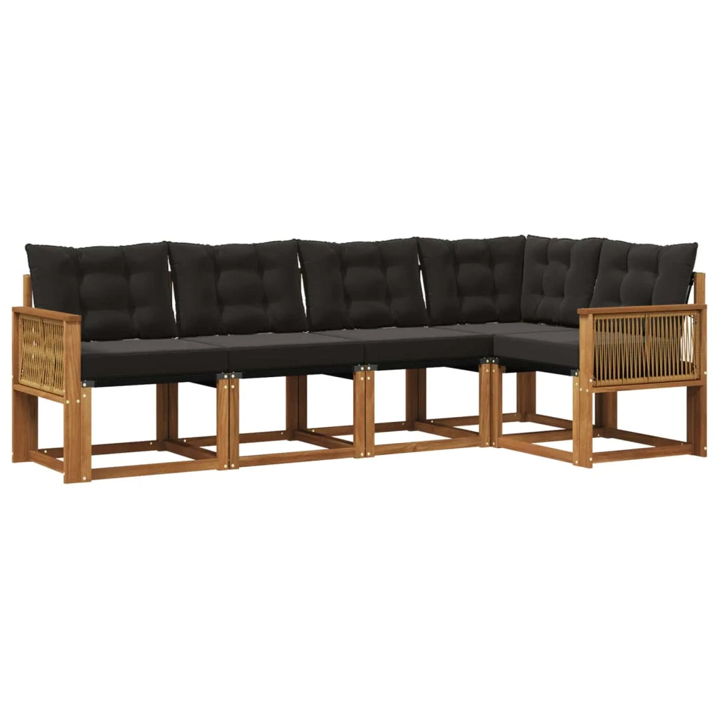 Set di divani da esterno con cuscino 5 pcs Naturale e Nero 3381956