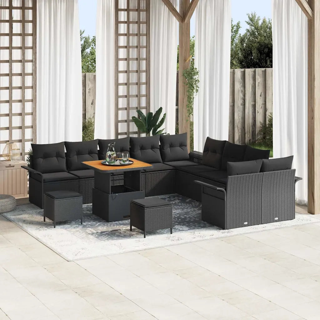 Set Divano da Giardino con cuscino 13 pcs Nero polyrattan 3362189