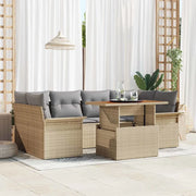Set Divano da Giardino 7 pcs Beige Poly Rattan