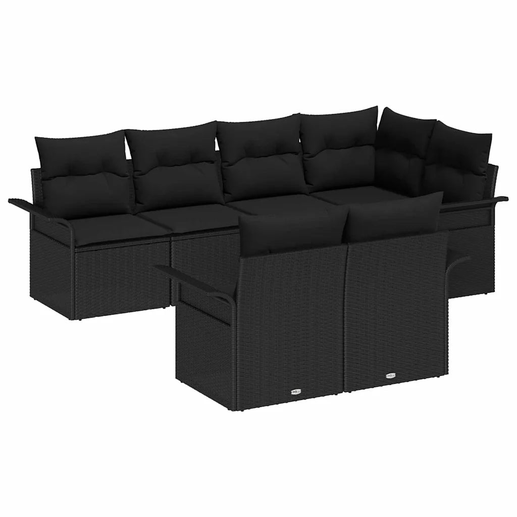 Set Divano da Giardino con cuscino 7 pcs Nero polyrattan 3345403