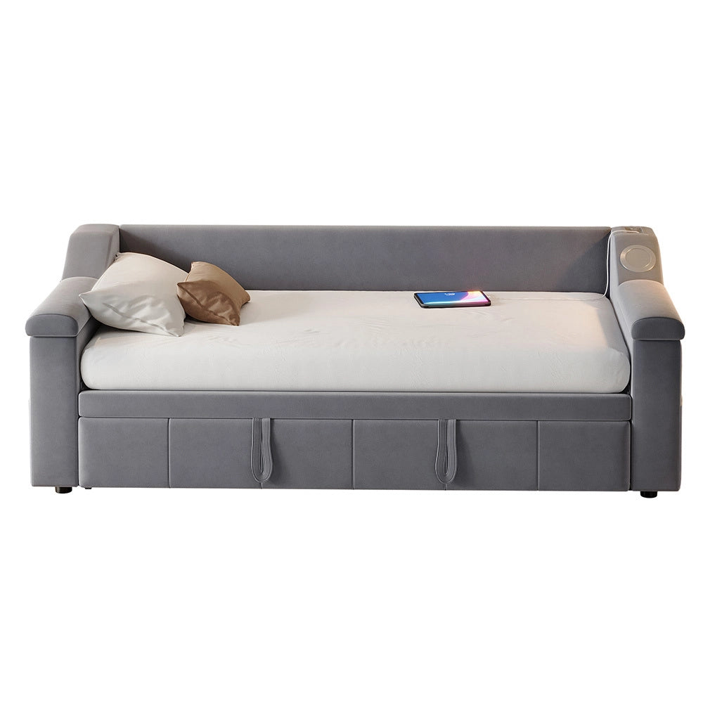 Divano letto - Xylo - 90x190 cm Bluetooth USB velluto grigio